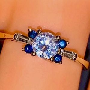 Spectacular Sapphire & 14KT YG Gold Cubic Zirconia